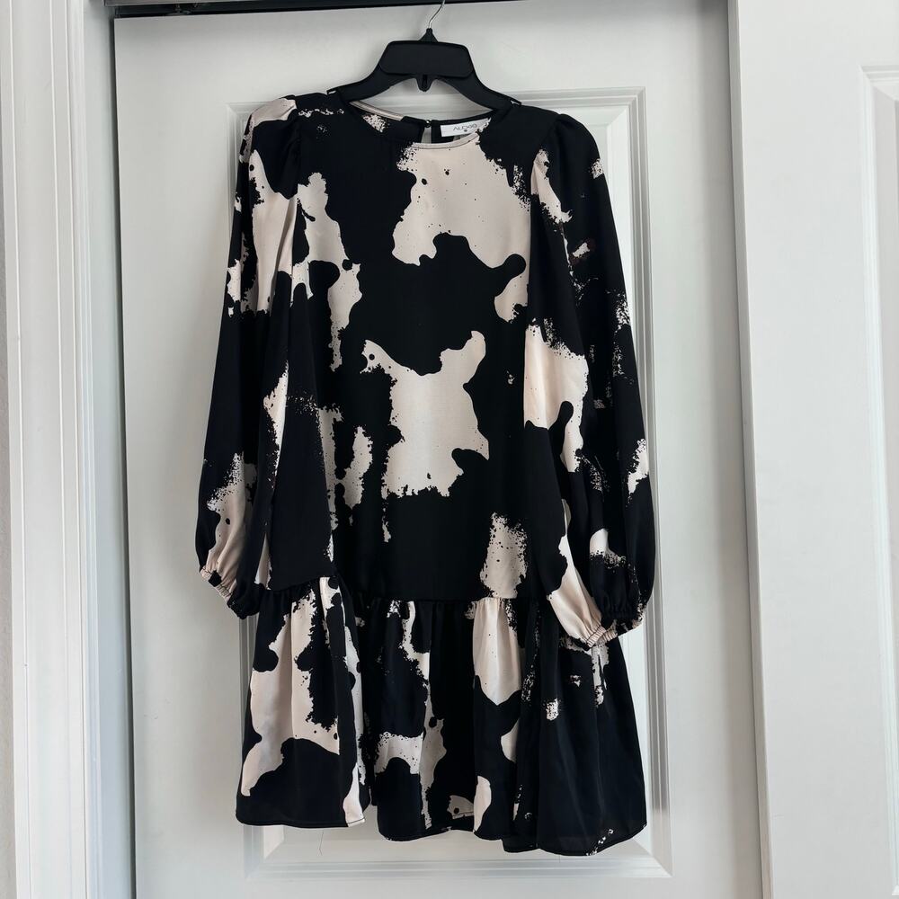 ALEXIS X TARGET Women's Black-Beige Ruffle-Hem Long Sleeve Mini Dress Sz XS